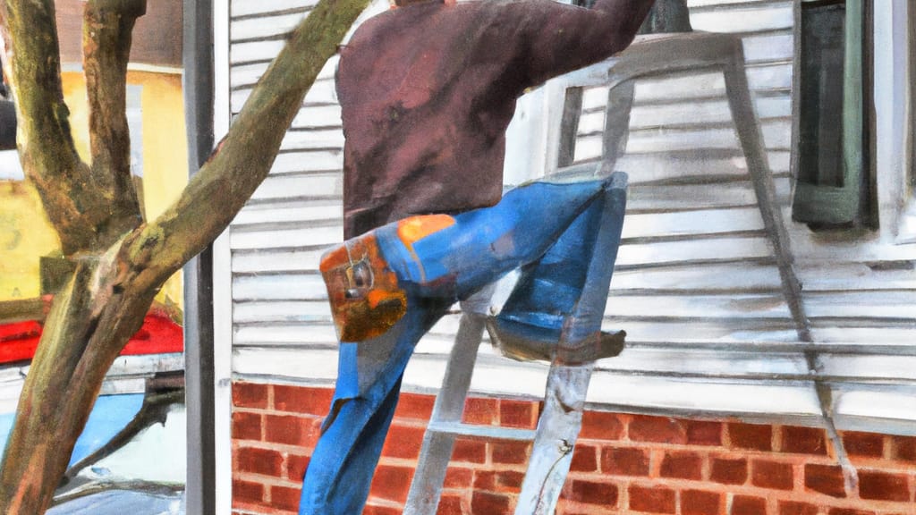 Man climbing ladder on Morristown, New Jersey home to replace roof