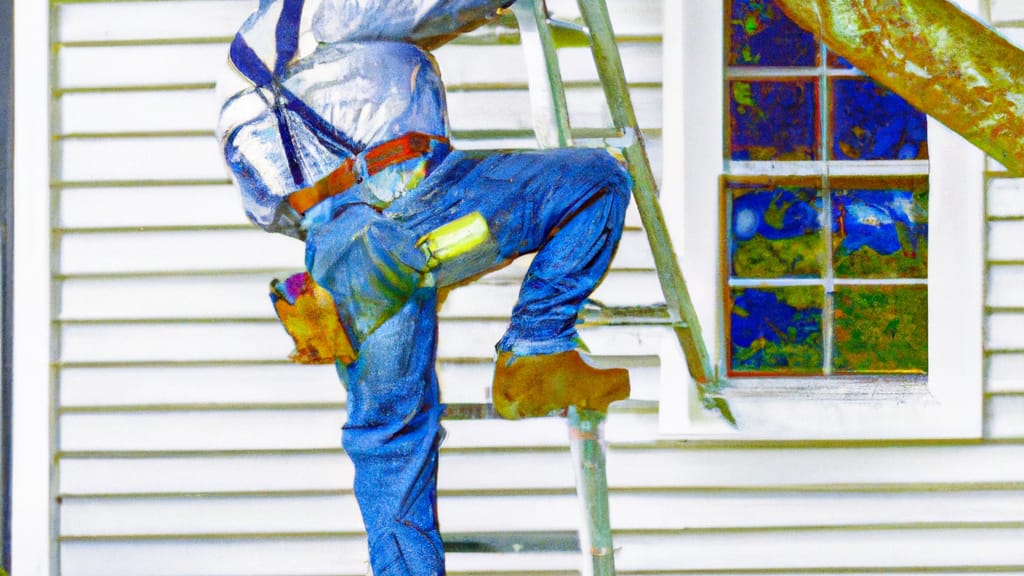 Man climbing ladder on Morrisville, North Carolina home to replace roof