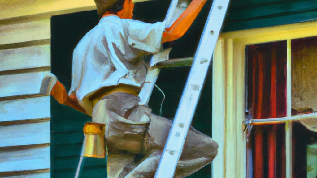 Man climbing ladder on Morrisville, Pennsylvania home to replace roof