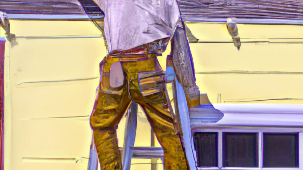 Man climbing ladder on Morro Bay, California home to replace roof