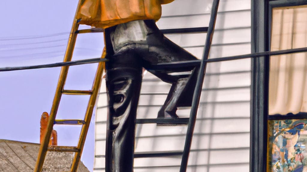 Man climbing ladder on Morton, Illinois home to replace roof
