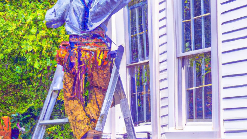 Man climbing ladder on Mount Airy, Maryland home to replace roof