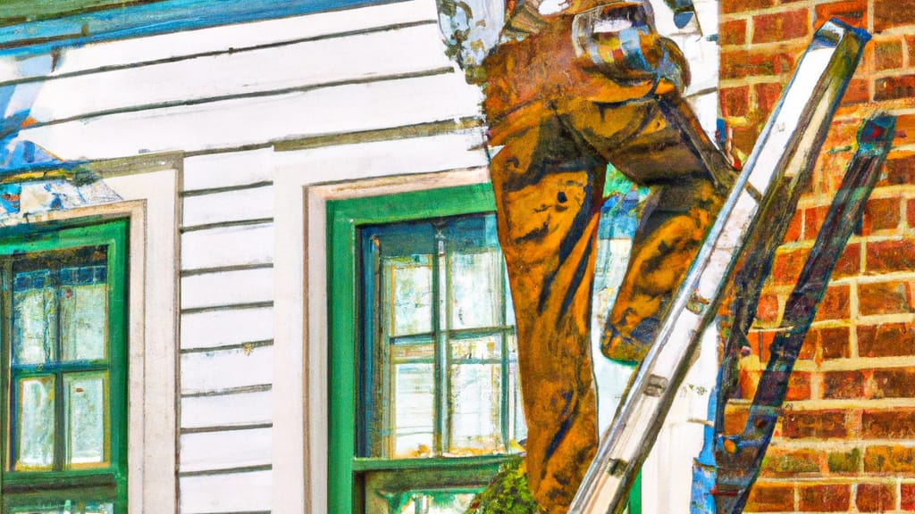 Man climbing ladder on Mount Clemens, Michigan home to replace roof