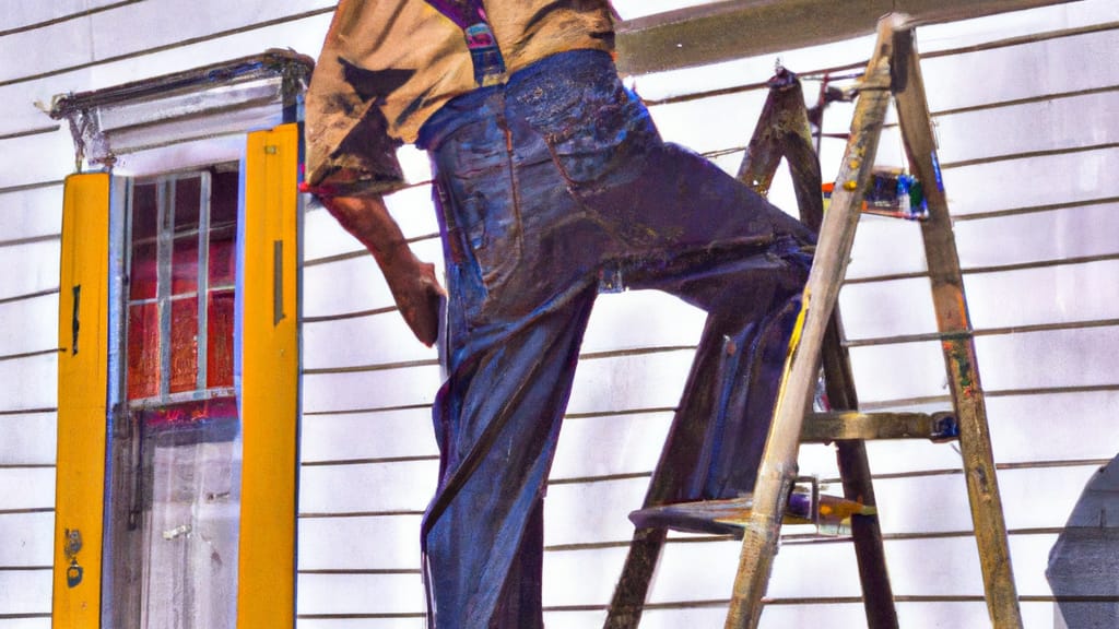 Man climbing ladder on Mount Vernon, Indiana home to replace roof