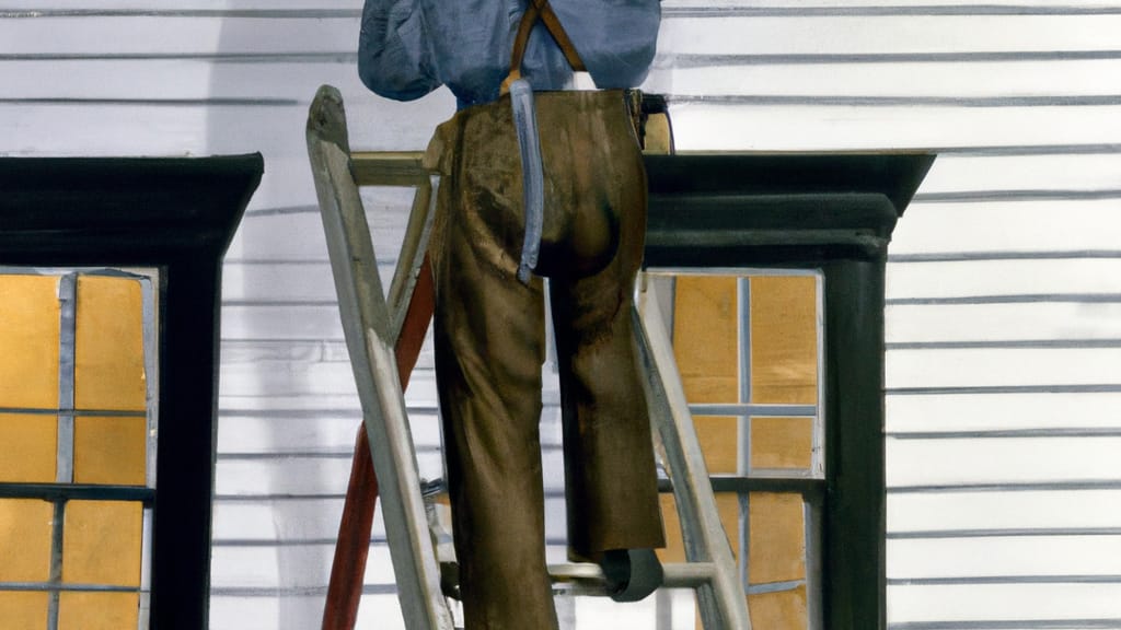 Man climbing ladder on Mount Vernon, New York home to replace roof