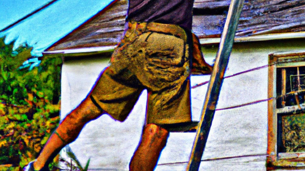 Man climbing ladder on Mountain Top, Pennsylvania home to replace roof