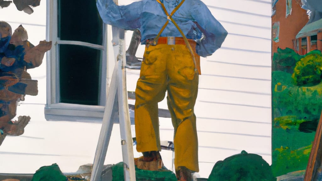 Man climbing ladder on Mountainside, New Jersey home to replace roof