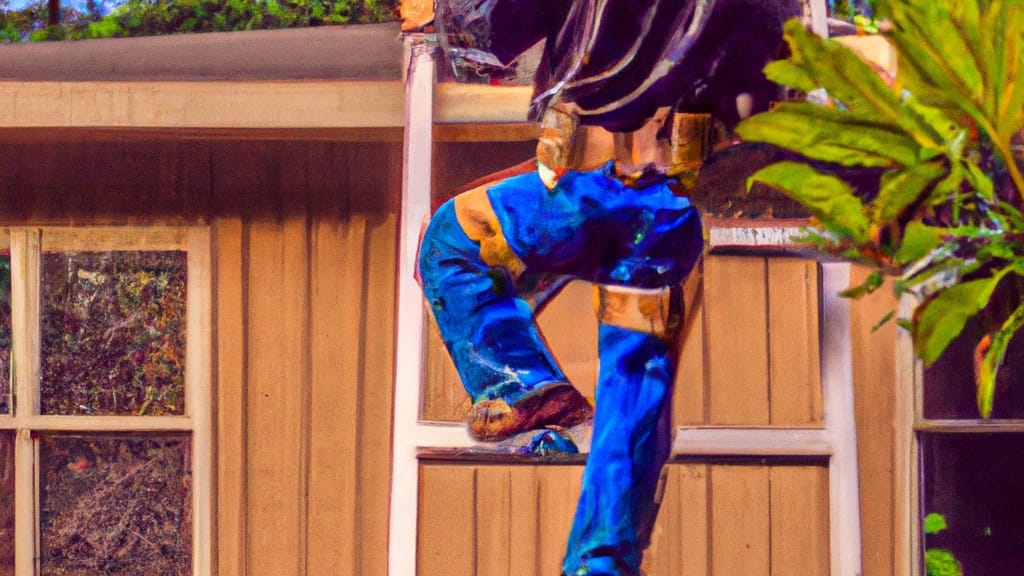 Man climbing ladder on Mountlake Terrace, Washington home to replace roof