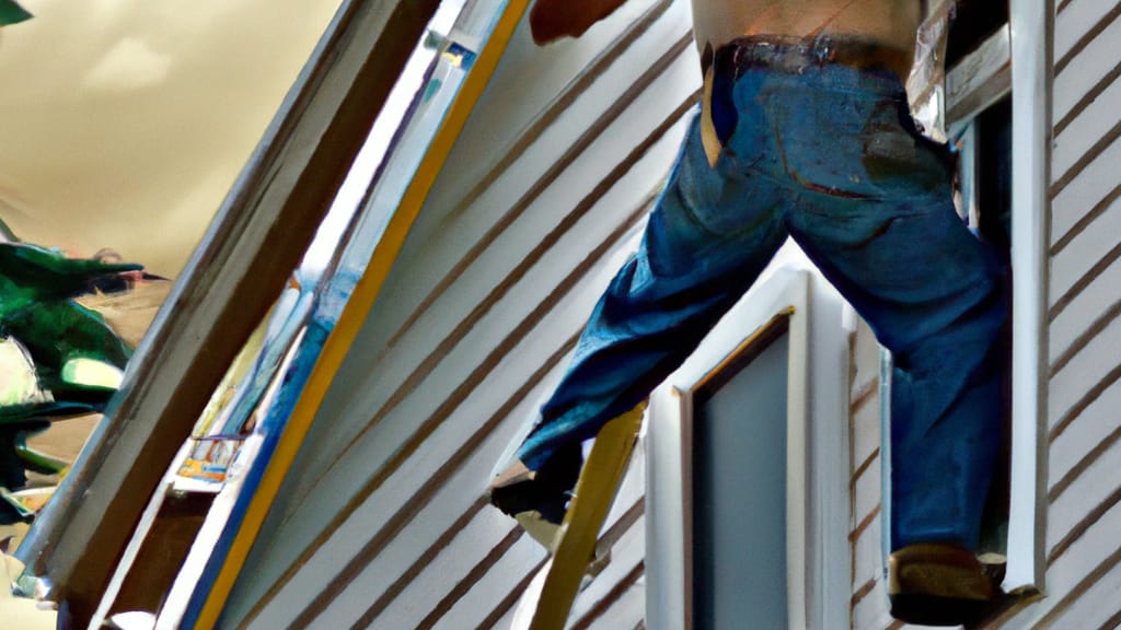 Man climbing ladder on Muscatine, Iowa home to replace roof