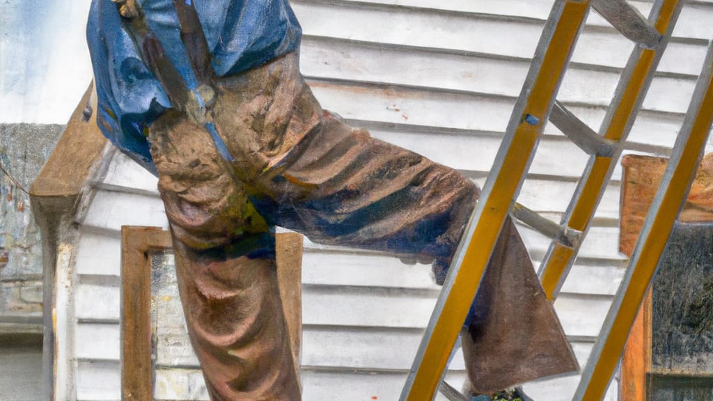 Man climbing ladder on New Albany, Ohio home to replace roof