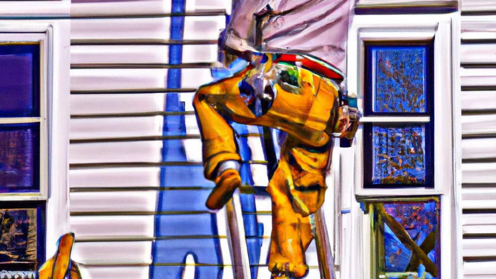Man climbing ladder on New Baltimore, Michigan home to replace roof