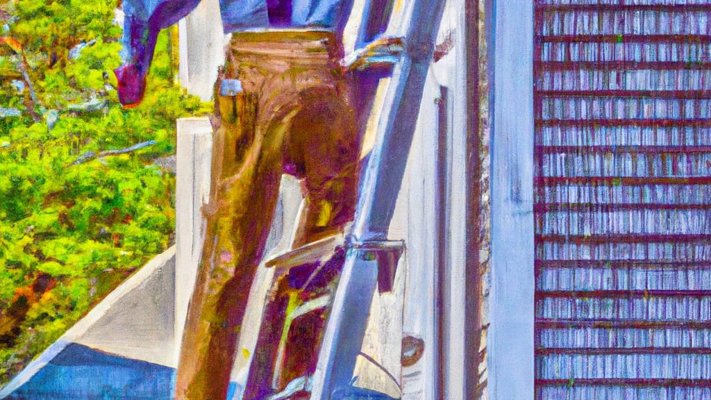 Man climbing ladder on New Bedford, Massachusetts home to replace roof