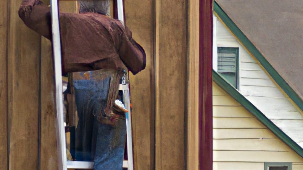 Man climbing ladder on New Berlin, Wisconsin home to replace roof