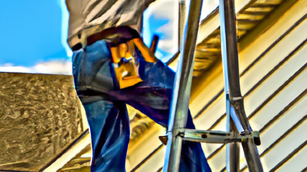 Man climbing ladder on New Bern, North Carolina home to replace roof