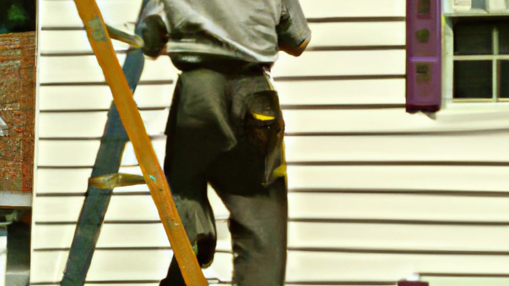 Man climbing ladder on New Brunswick, New Jersey home to replace roof