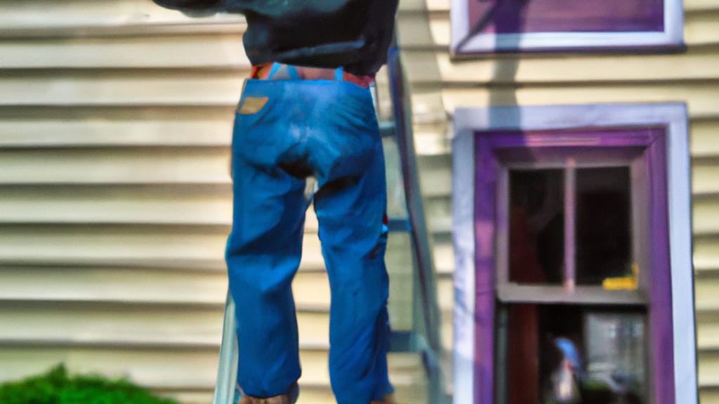 Man climbing ladder on New Holland, Pennsylvania home to replace roof