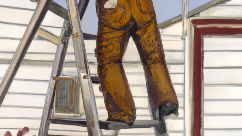 Man climbing ladder on Newman, California home to replace roof