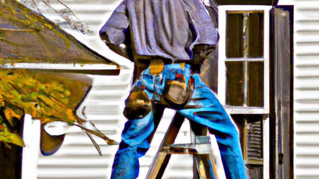 Man climbing ladder on Newnan, Georgia home to replace roof