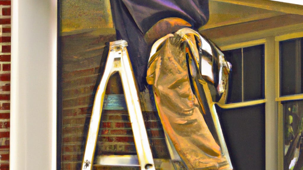Man climbing ladder on Newport, Rhode Island home to replace roof