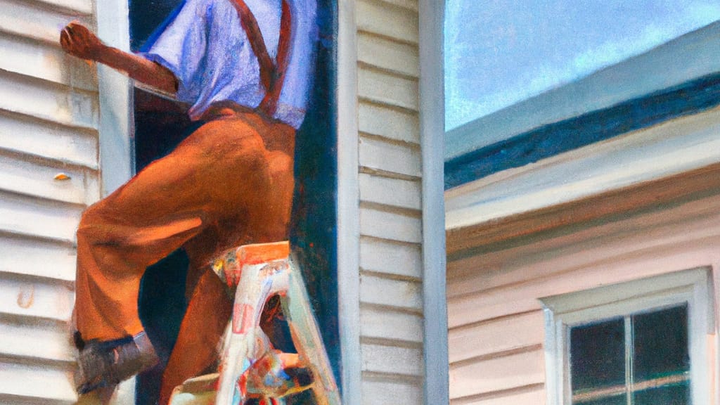 Man climbing ladder on Norfolk, Virginia home to replace roof