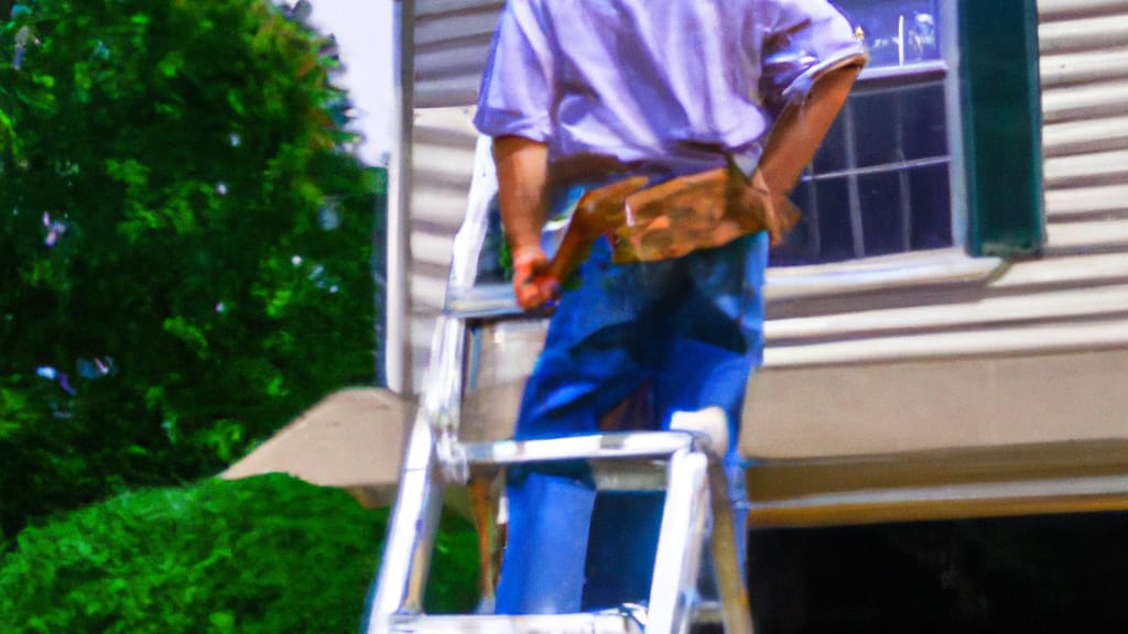 Man climbing ladder on North Arlington, New Jersey home to replace roof
