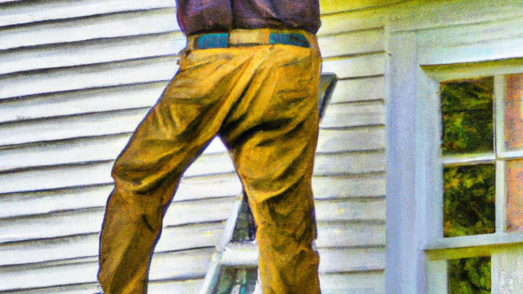 Man climbing ladder on North Augusta, South Carolina home to replace roof