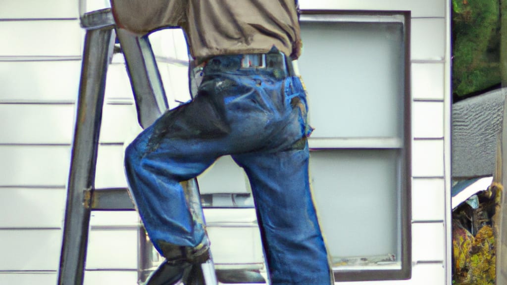 Man climbing ladder on North Bend, Oregon home to replace roof