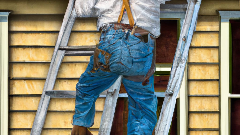 Man climbing ladder on North Liberty, Iowa home to replace roof
