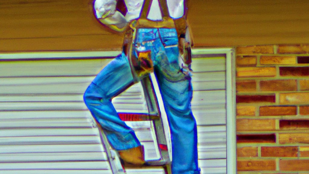 Man climbing ladder on North Richland Hills, Texas home to replace roof