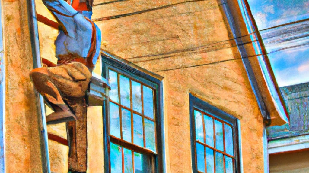 Man climbing ladder on Northampton, Pennsylvania home to replace roof