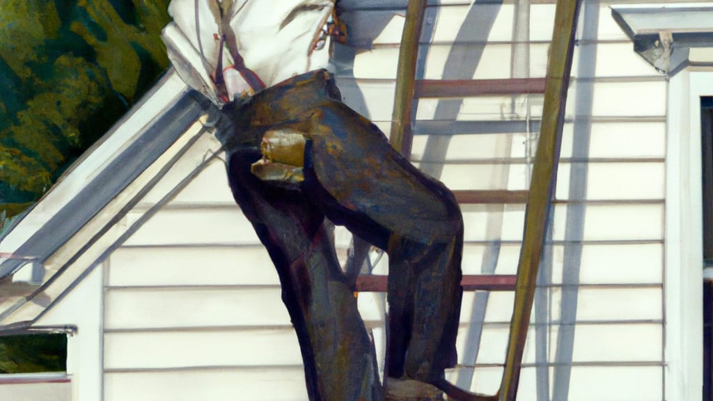 Man climbing ladder on Northbridge, Massachusetts home to replace roof