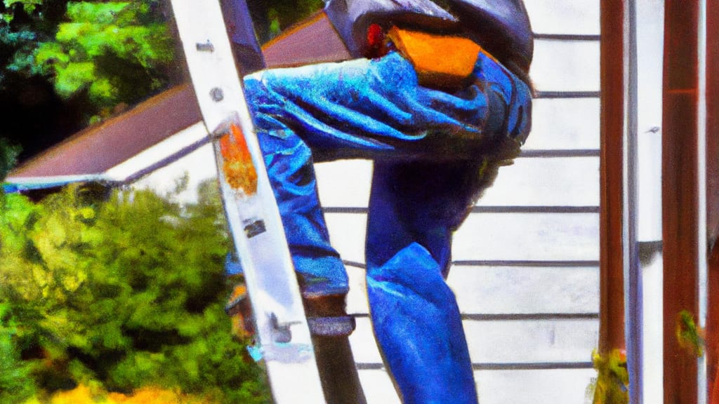 Man climbing ladder on Northbrook, Illinois home to replace roof