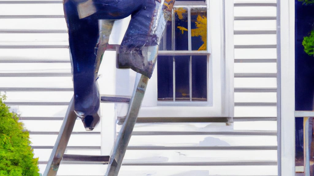 Man climbing ladder on Northfield, New Jersey home to replace roof