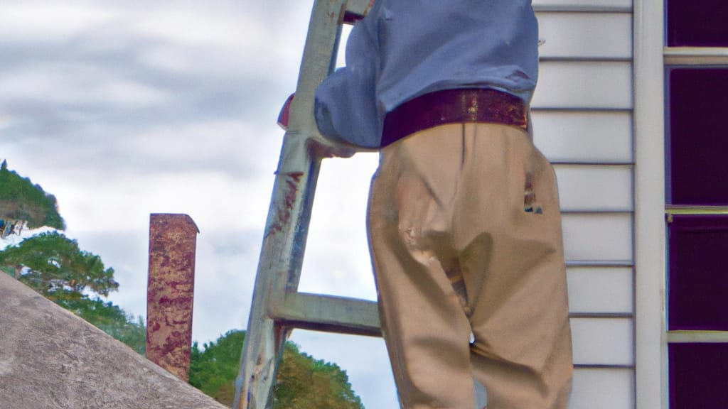 Man climbing ladder on Northport, Alabama home to replace roof