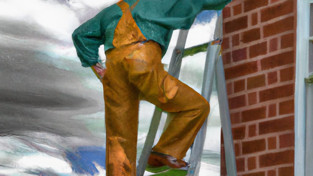 Man climbing ladder on Northville, Michigan home to replace roof