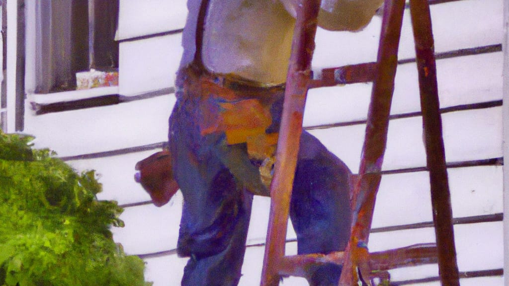Man climbing ladder on Norwalk, Connecticut home to replace roof