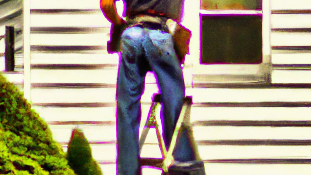 Man climbing ladder on Norwalk, Ohio home to replace roof
