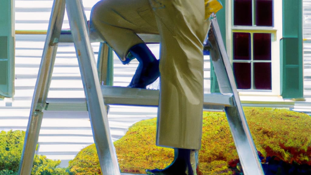 Man climbing ladder on Norwell, Massachusetts home to replace roof