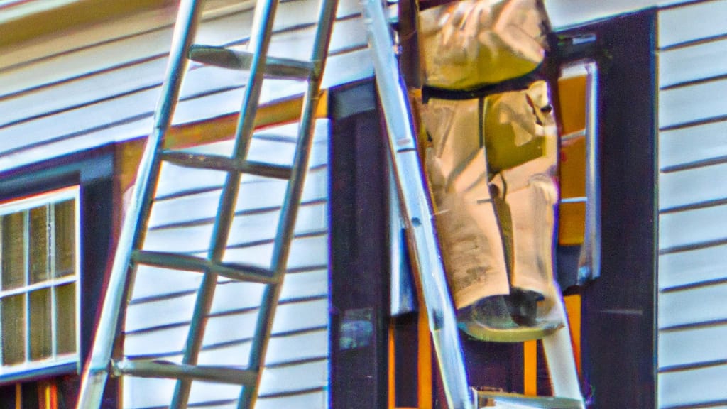 Man climbing ladder on Norwich, Connecticut home to replace roof