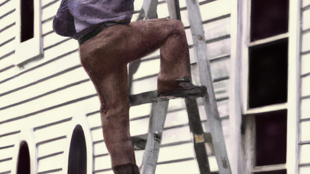 Man climbing ladder on Norwich, New York home to replace roof