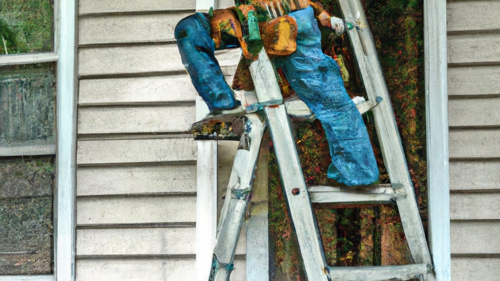 Man climbing ladder on Oak Lawn, Illinois home to replace roof