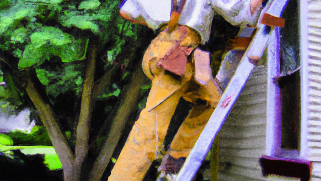 Man climbing ladder on Oak Park, Michigan home to replace roof