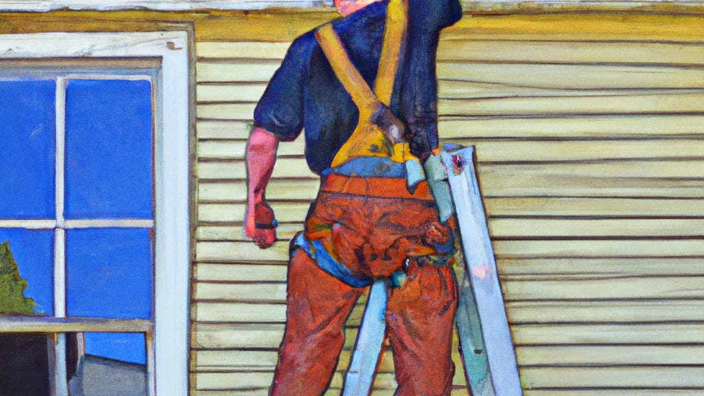 Man climbing ladder on Oakland, California home to replace roof
