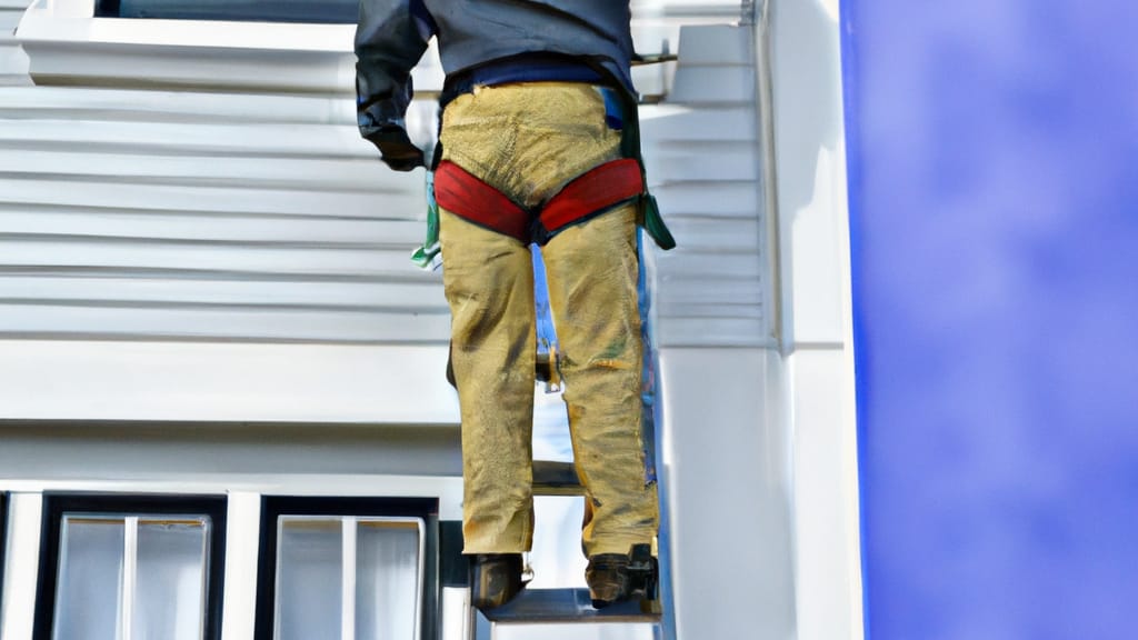 Man climbing ladder on Ocean City, Maryland home to replace roof