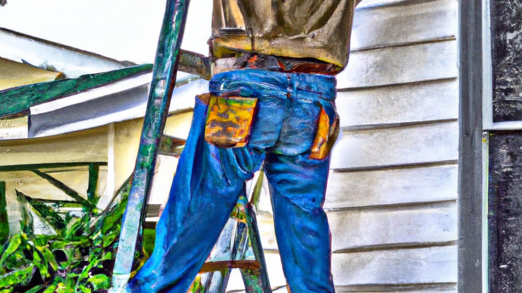 Man climbing ladder on Ocean Springs, Mississippi home to replace roof