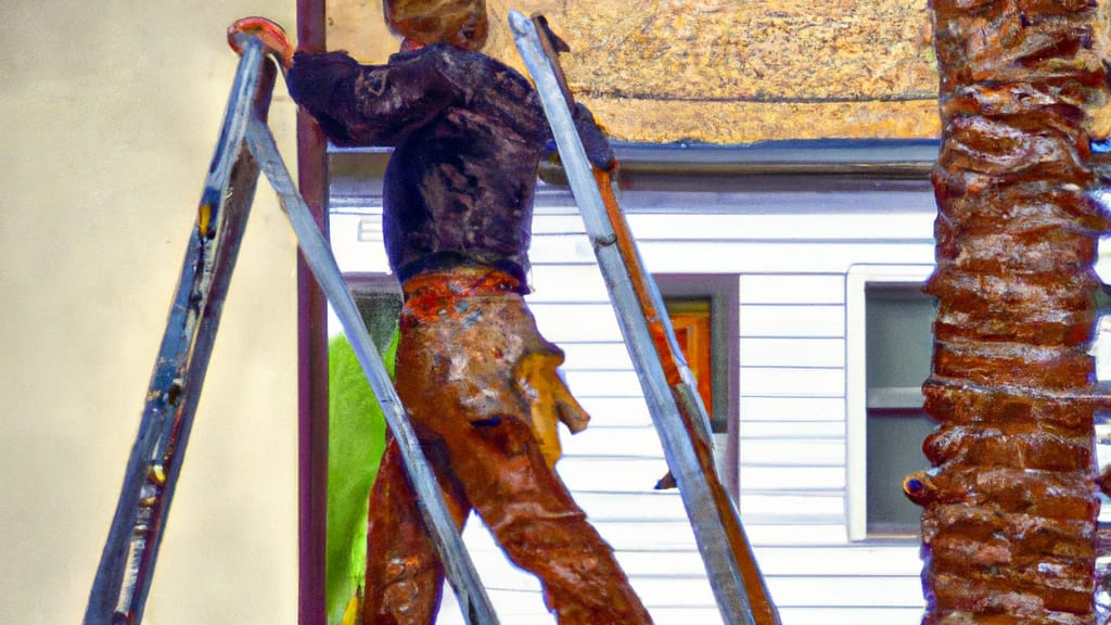 Man climbing ladder on Oceanside, California home to replace roof