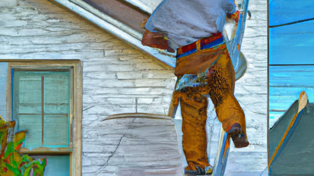 Man climbing ladder on Okmulgee, Oklahoma home to replace roof