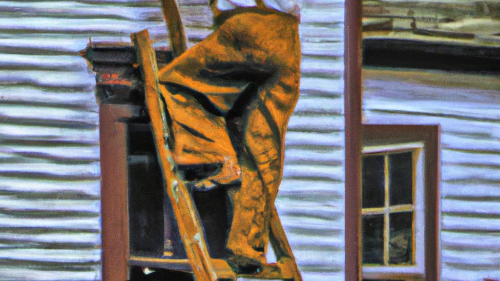 Man climbing ladder on Old Forge, Pennsylvania home to replace roof
