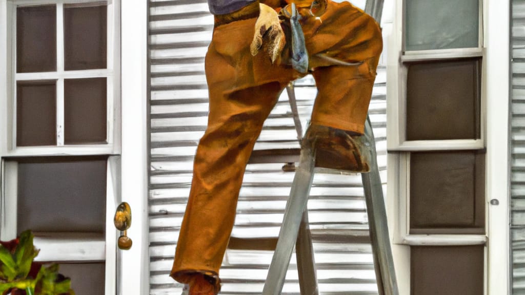 Man climbing ladder on Old Orchard Beach, Maine home to replace roof
