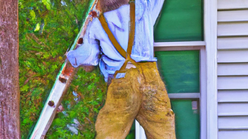 Man climbing ladder on Olive Branch, Mississippi home to replace roof